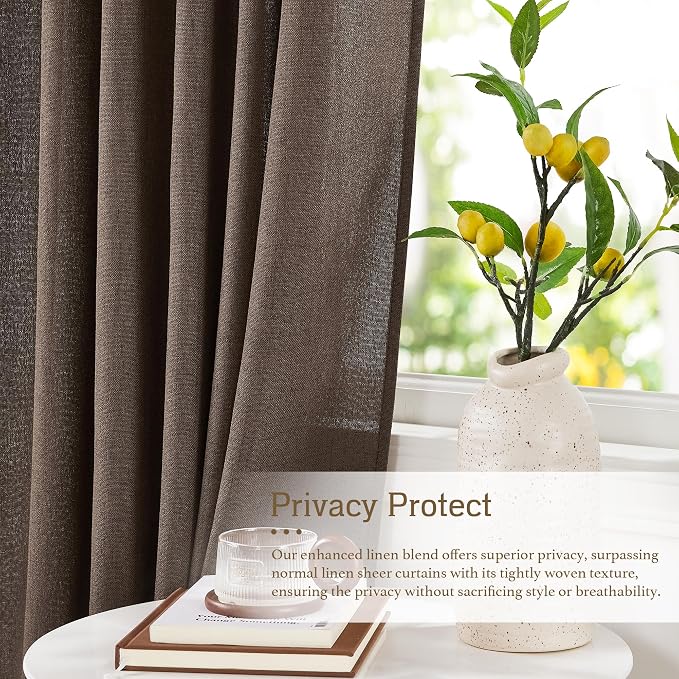 RYB HOME Sheer Curtains 102 inches, Extra Long Floor to Ceiling Curtains | Half - Image 2