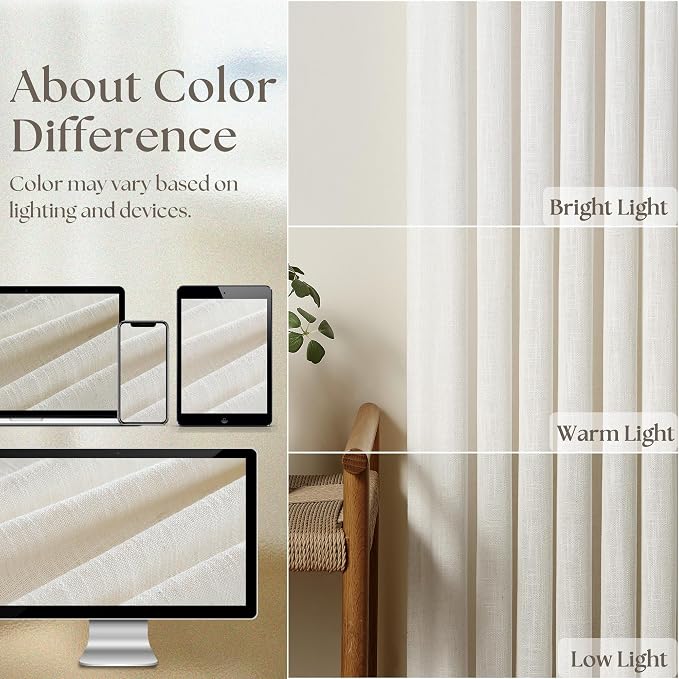 Natural Pinch Pleated Linen Curtains 126 Inches Long 2 Panels | - Image 4