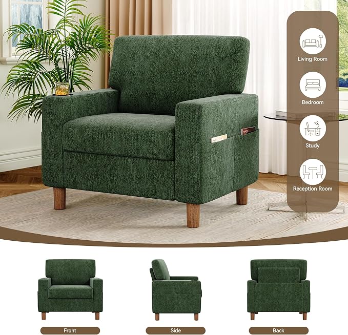 Mid Century Modern Accent Chairs Set of 2, Chenille Comfy Living Room Arm Chairs - Image 9