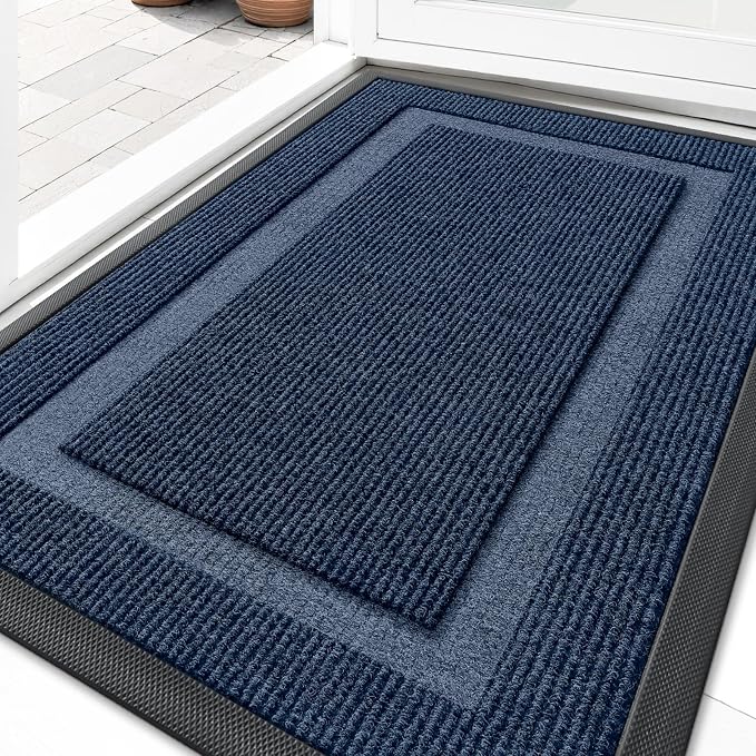 OLANLY Front Door Mat Outside 33x21, All-Season Heavy-Duty Rubber Doormat | Blue by OLANLY
