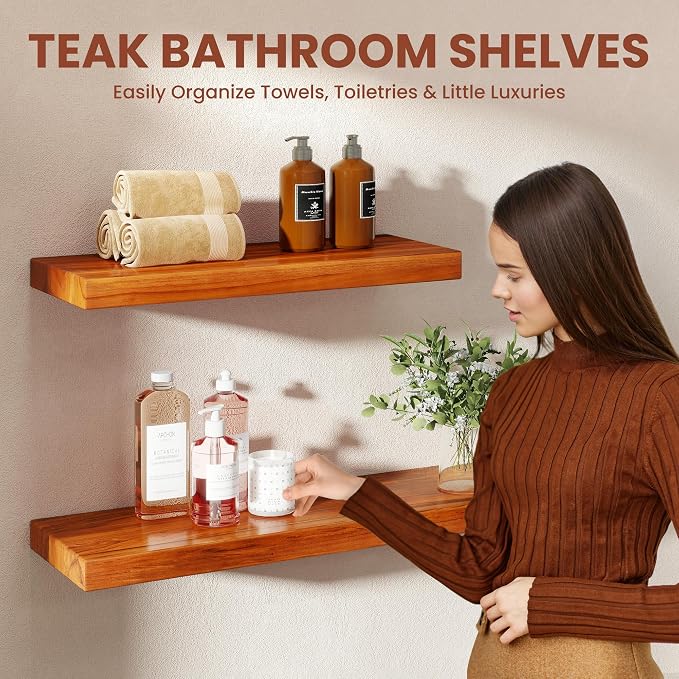 36 Inch Teak Floating Shelves Set of 2 - Image 6