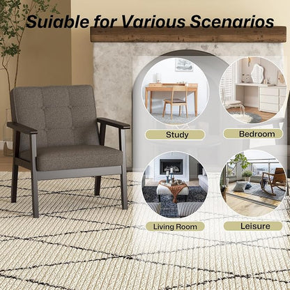 Modern Accent Chair with Arm Rest, Upholstered Linen Fabric Leisure Chair with - Image 9