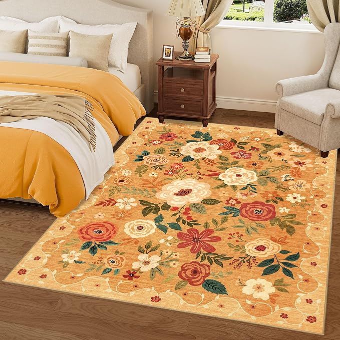 DUKINO 6x9 Area Rugs, Floral Washable Rug - Image 9