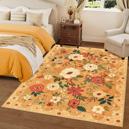 DUKINO 9x12 Area Rug for Living Room, Floral Washable Rug Non Slip, Low Pile - Image 9