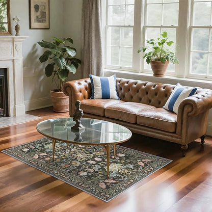 Washable 4x6 Bedroom Rug for Family: Non-Slip Floral Small Carpet for Living - Image 2