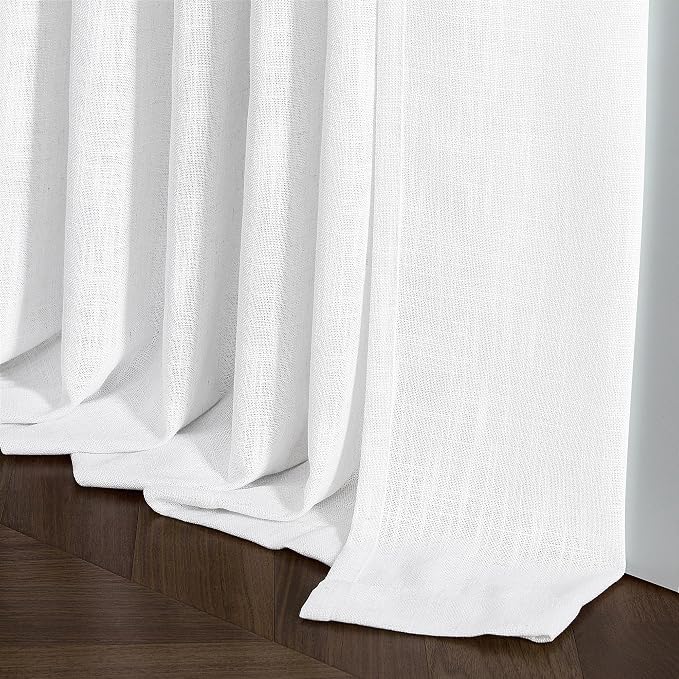 Pleated White Linen Semi Sheer Cafe 30 Inch Curtains 2 Panels | Light Filtering - Image 9