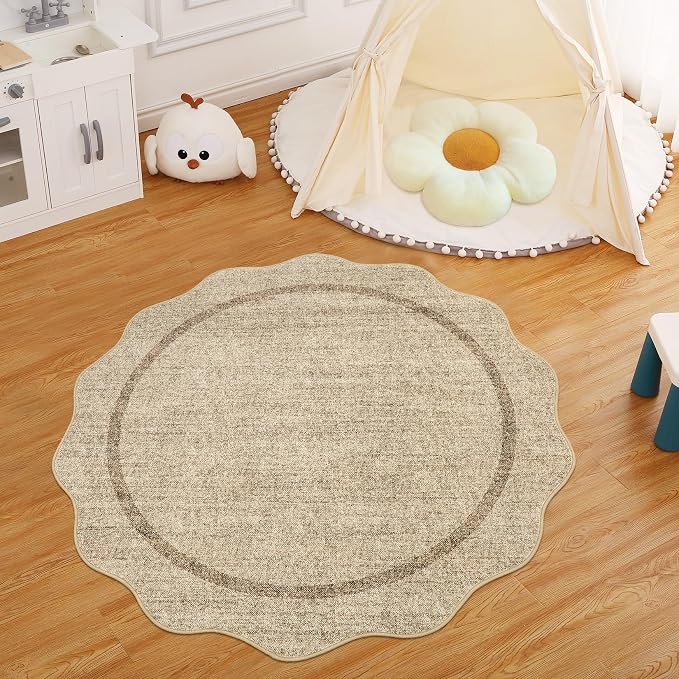 GarveeHome Scalloped Round Area Rugs Washable Small Round Rug 3ft Non-Slip | - Image 6