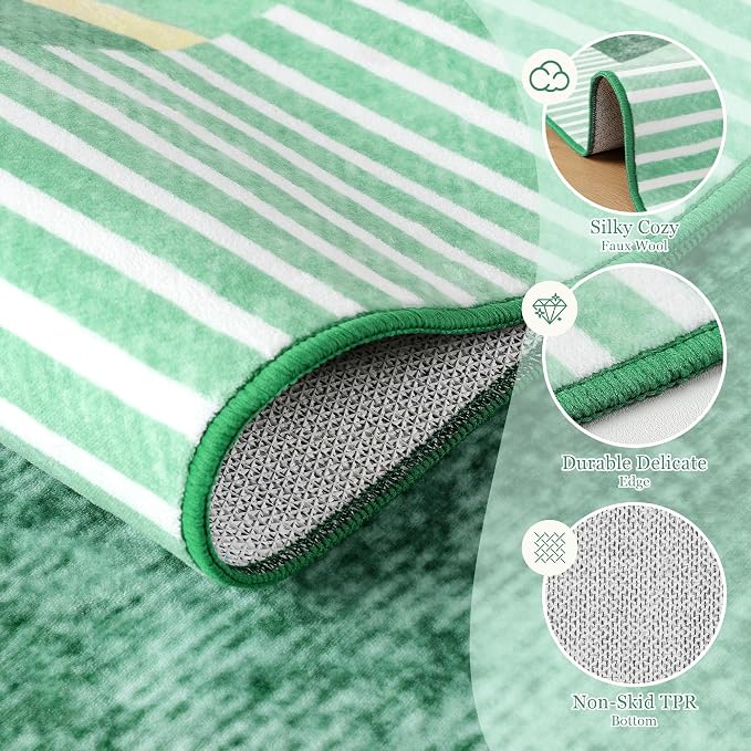 Area Rug 4x6 Green Rug Washable Rugs Non Slip Low Pile Small Carpet - Image 4