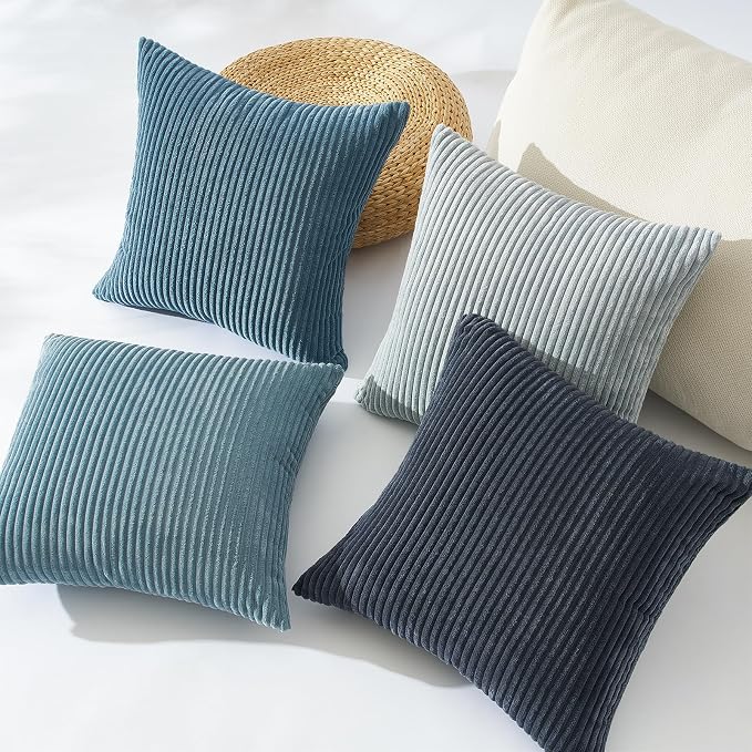 Topfinel BlueGray Throw Pillow Covers 24x24 Inch Set of 4, Soft Accent Corduroy - Image 4