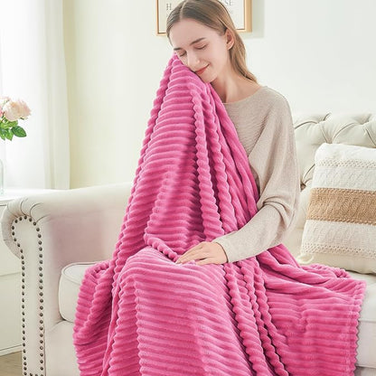 BEDELITE 3D Ribbed Hot Pink Fleece Throw Blanket - Image 4