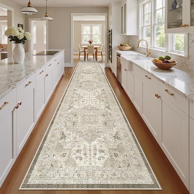 Madane Hallway Runner Rug 2'6''x14' Kitchen Runners Vintage, Ivory/Brown | Long - Image 4
