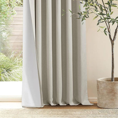 Oatmeal Beige Pinch Pleated 100% Blackout Linen Bedroom 96 Inch Curtains | - Image 9