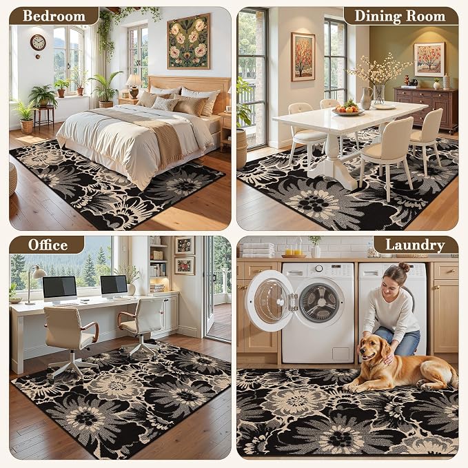 Findosom Washable Area Rug 6x9, Non Slip High-Low Textured Floral Rugs - Image 9