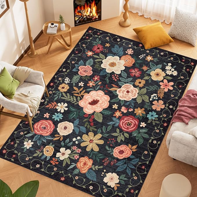 DUKINO 5x7 Area Rugs, Floral Washable Rug - Image 4