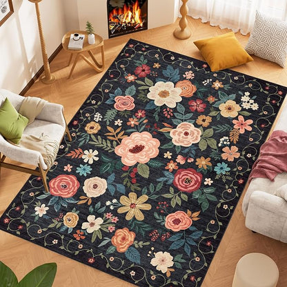 DUKINO 6x9 Area Rugs, Floral Washable Rug - Image 6