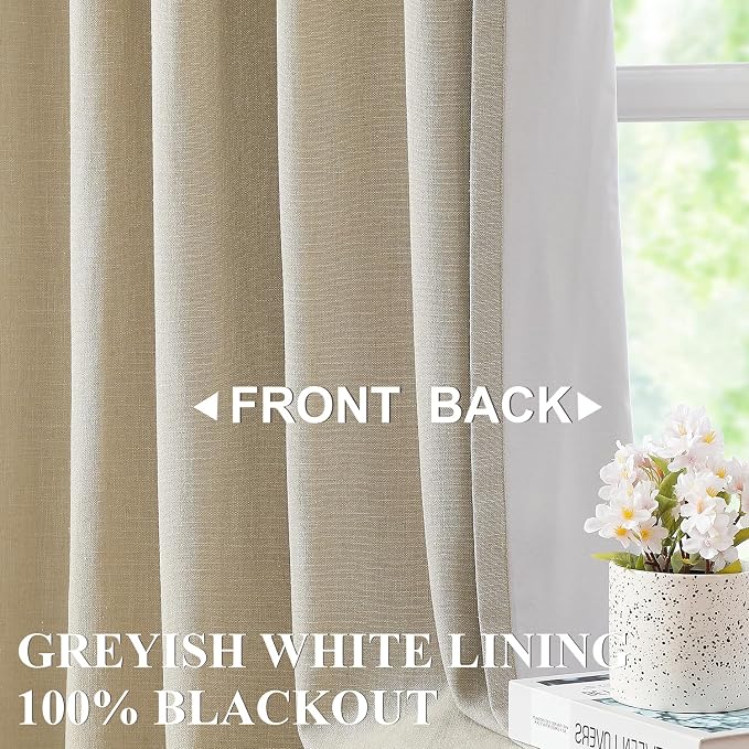 Vision Home Sand Pinch Pleated Full Blackout Curtains Linen Blended Room - Image 3
