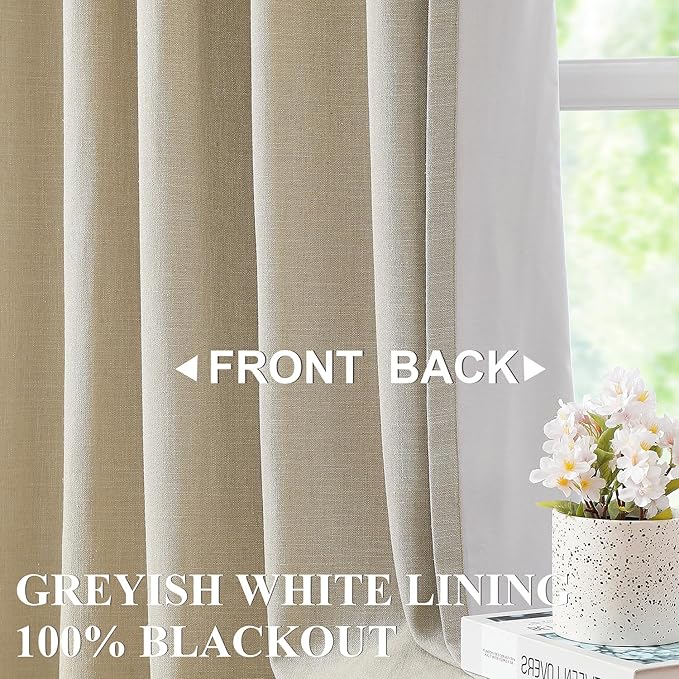 Vision Home Sand Pinch Pleated Full Blackout Curtains Linen Blended Room - Image 2