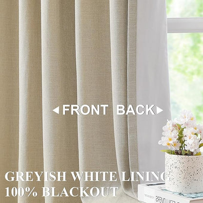 Vision Home Sand Pinch Pleated Full Blackout Curtains Linen Blended Room - Image 2