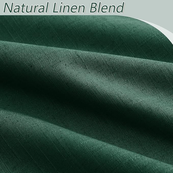 Dark Green 100% Blackout Linen Curtains 84 Inch Length 2 Panels Set - Image 3