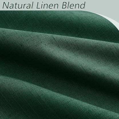 Dark Green 100% Blackout Linen Curtains 84 Inch Length 2 Panels Set - Image 3
