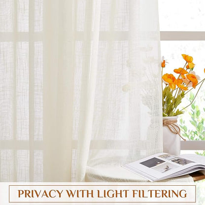 NICETOWN Semi Sheer Curtains Linen Blend Texture, Rod Pocket Back Tab - Image 5