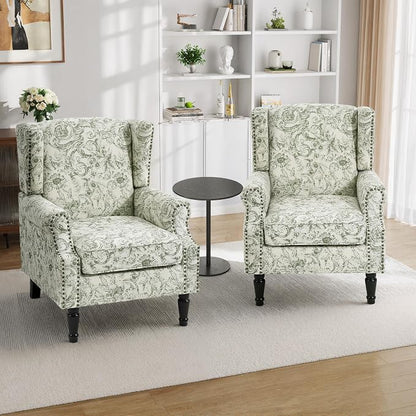 Pia Ricco Set of 2 Floral Accent Chairs, High Back Upholstered Armchairs - Image 5