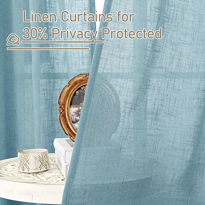Stone Blue 72 inch Linen Textured Curtains - Image 5