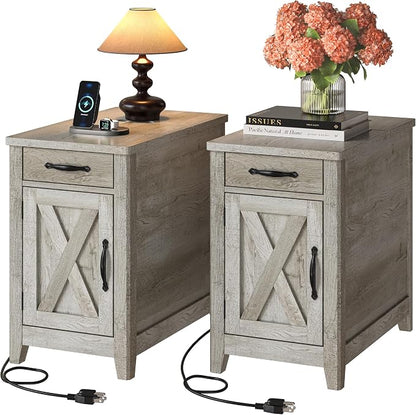 IRONCK End Table with Charging Station, Narrow Side Table by IRONCK