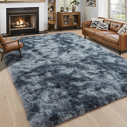 6x9 Large Tie-Dyed Blue and Grey Fluffy Area Rug Non-Slip by ModernHomeDecor