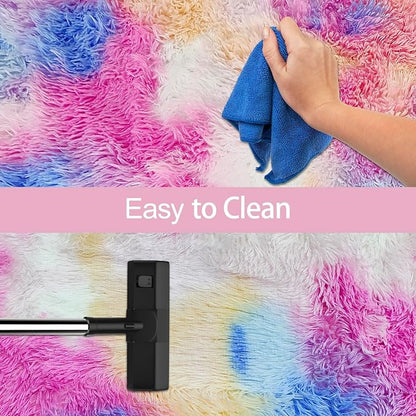 Fluffy Colorful Rug for Bedroom Girls 4x6 Kawaii Rainbow Tie Dye Area Rug Fuzzy - Image 7