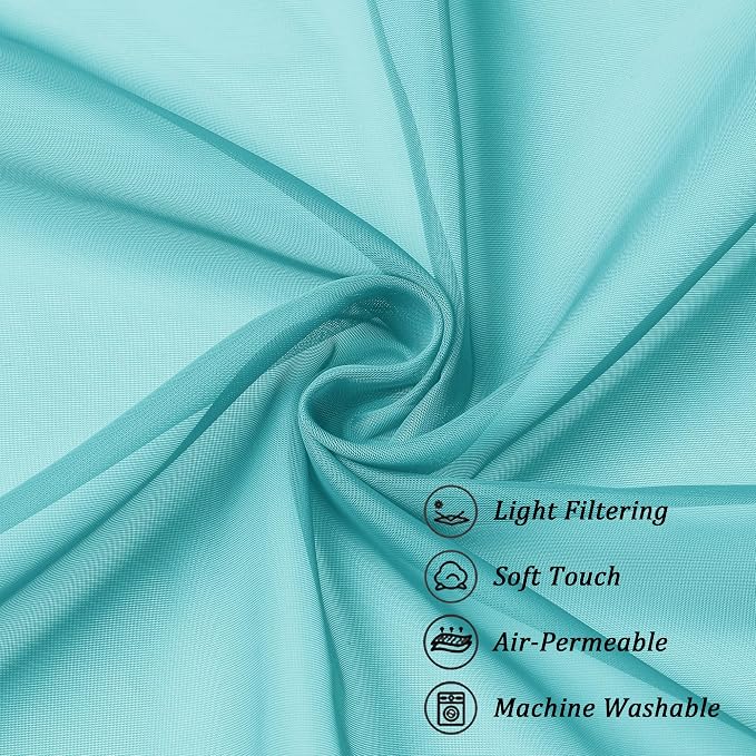 Chyhomenyc Turquoise Sheer Curtains 96 inches Long 2 Panels, Light Filtering - Image 8