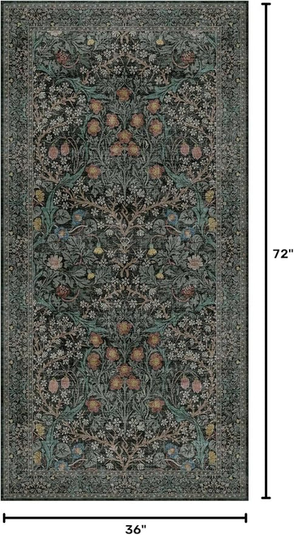 Dark Green Washable 3x6 Runner Rug - Image 2