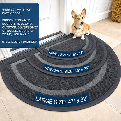 OLANLY Half Circle Front Door Mat Outside 47x23 All-Season Rubber Doormat | Grey - Image 2