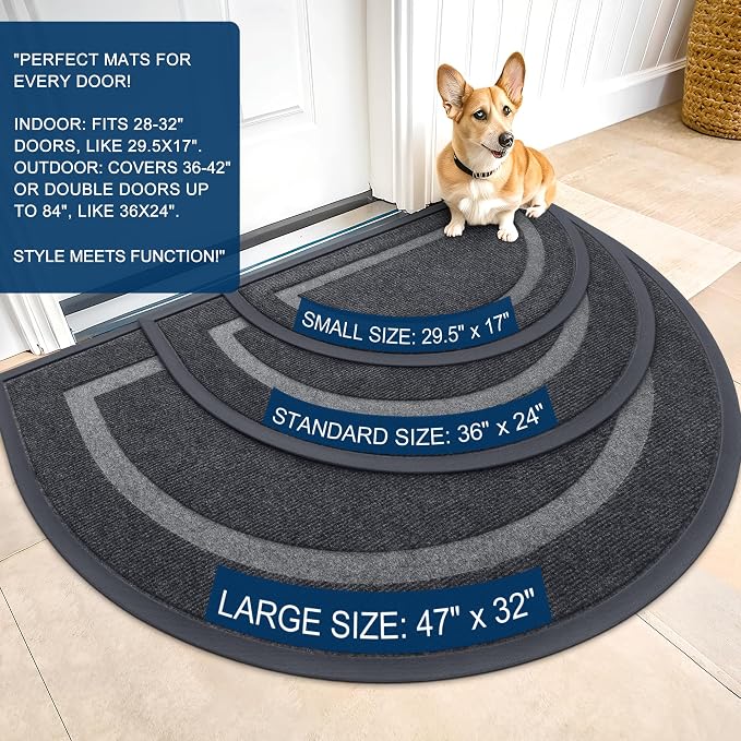 OLANLY Half Circle Front Door Mat Outside 71x47 All-Season Rubber Doormat | Grey - Image 2