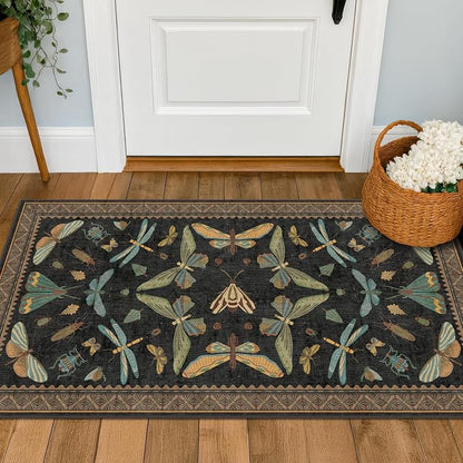 Small Black Entryway Runner Rug by HazoHaus
