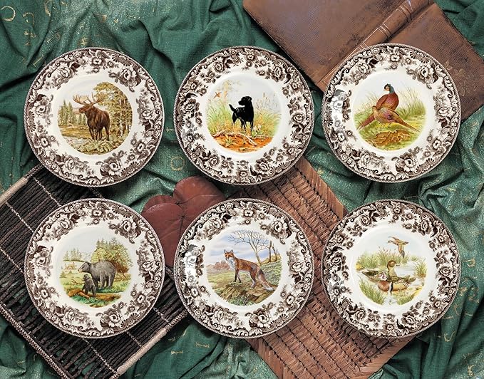 Spode Woodland Majestic Moose Dinner Plate – 10.5 Inch Wildlife Design in Fine Earthenware, Rustic Hunting Collection – Microwave, Dishwasher & Warm Oven Safe, Made in England