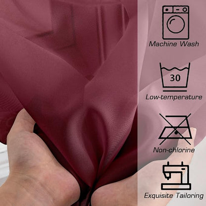 Simplebrand Burgundy Red Sheer Curtains 84 Inches Long, Light Filtering Rod - Image 9