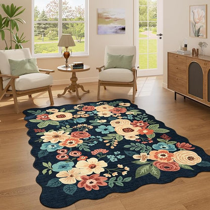 DUKINO 4x6 Area Rug, Non Slip Floral Washable Living Room Rug, Stain Resistant - Image 3