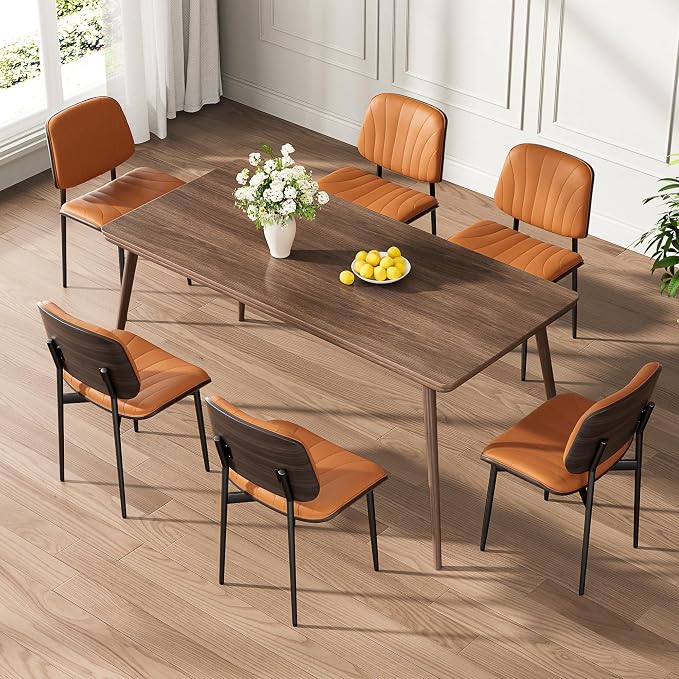 REONEY Dining Chairs Set of 2, Mid-Century Modern Upholstered PU Leather Chairs - Image 8