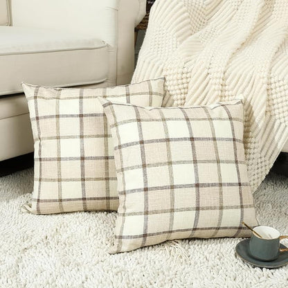 Stellhome Pack of 2 Fall Linen Buffalo Check Decorative Throw Pillow Covers by Stellhome