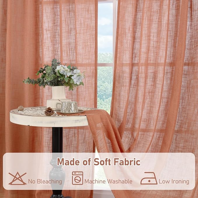 Semi Sheer Linen Curtains 36 Inch Length 2 Panels - Image 8