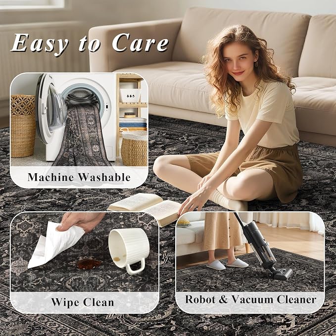 Schweek 2x10 Kitchen Runner Rug Washable Non Slip Hallway Runners Black | - Image 7