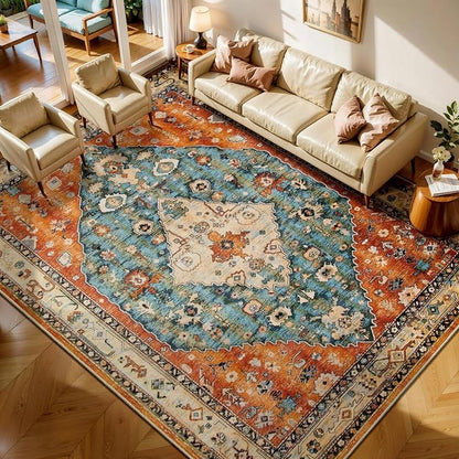 SERISSA 7x9 Washable Non Slip Boho Area Rug by SERISSAHomeDecorCollection
