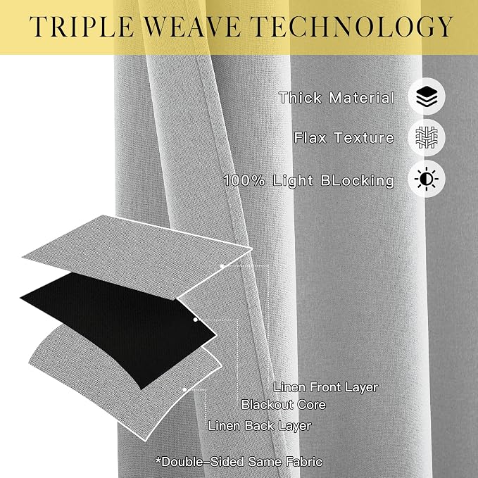 NICETOWN 100% Blackout Linen Curtains - Image 2