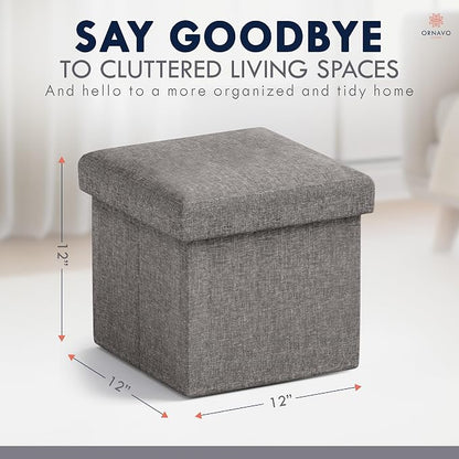 Ornavo Home Small Storage Ottoman Foldable Collapsible Cube Square Linen - Image 2