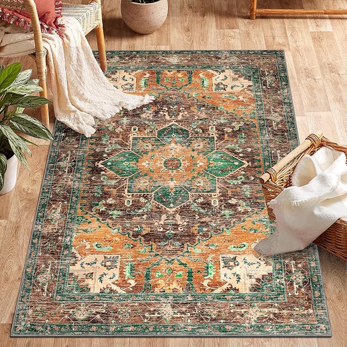 Yamaziot Washable Area Rug for Bedroom, 3x5 Non-Slip Boho Entryway Rug | Stain - Image 2