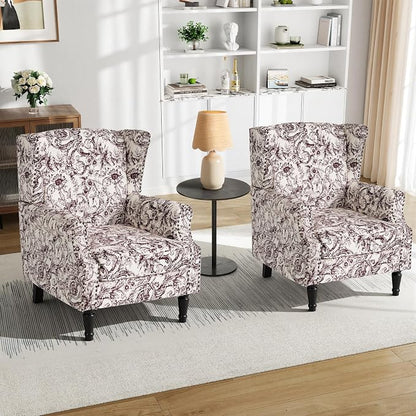 Pia Ricco Set of 2 Floral Accent Chairs, High Back Upholstered Armchairs by PiaRicco