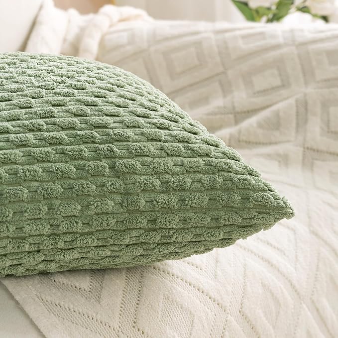 Set of 4 Sage Green Decorative Throw Pillow Covers 24x24 Inch Corduroy Pillow - Image 7