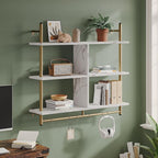 Bestier Kitchen Shelves Wall Mounted Floating Pipe Shelving 3 Tier 41.5" Coffee Bar Shelf with Holder Wall Display Storage Rack Kitchen Organization and Home Decor, White Faux Marble