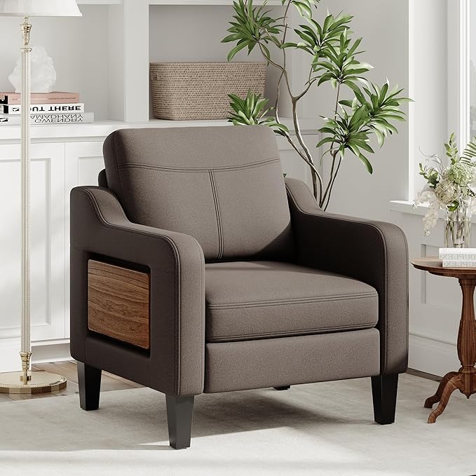 Accent Chair for Living Room Modern Linen Upholstered Armchair Side Wooden - Image 9